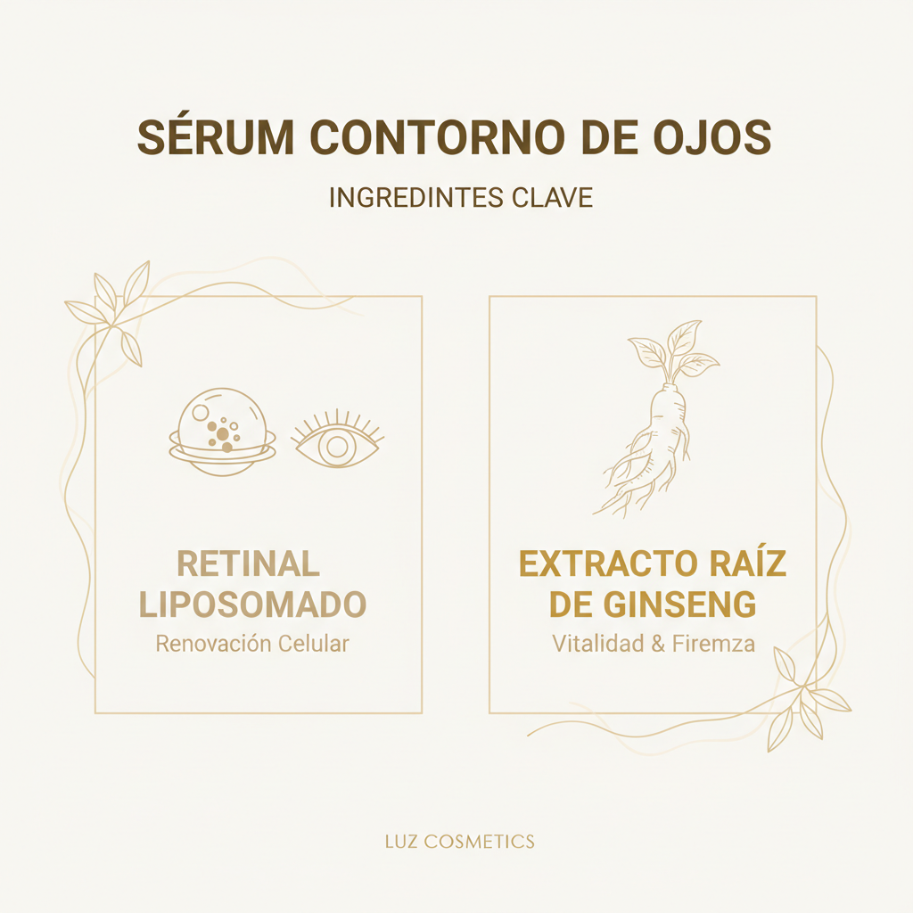 Infografía de ingredientes clave del sérum Beauty of Joseon: retinal liposomado y extracto de raíz de ginseng