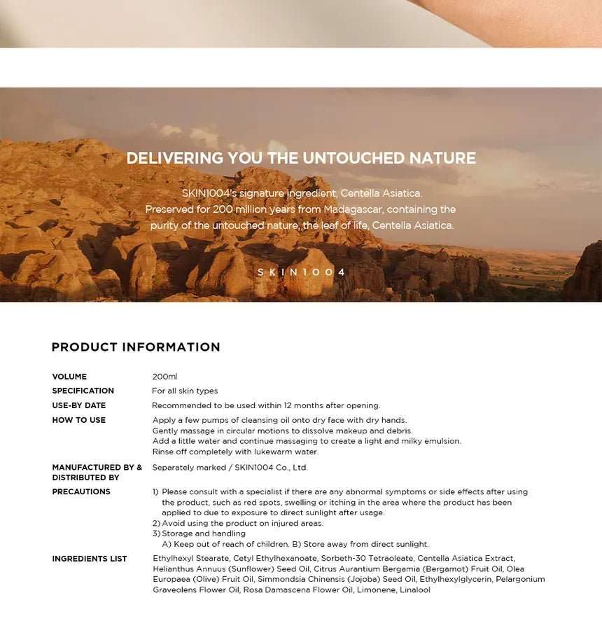 SKIN1004 - Aceite Limpiador Madagascar Centella Light Cleansing Oil - True - Yeppo